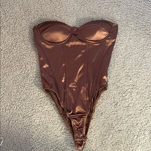 Brown Satin Bustier Bodysuit
